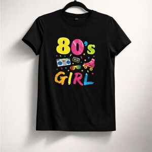 80's Girl Graphic Tee - Neon Print on Black